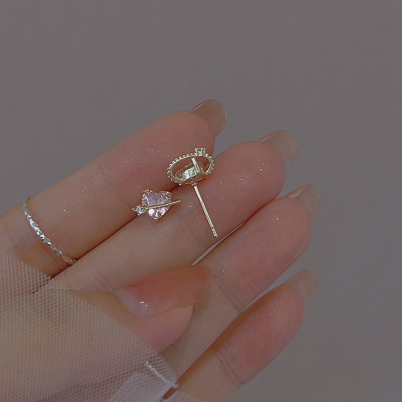 Zircon Star Moon Mini Earrings for Women Cute Korean Planet Asymmetric Ear Studs Piercing Earrings Jewelry Gifts