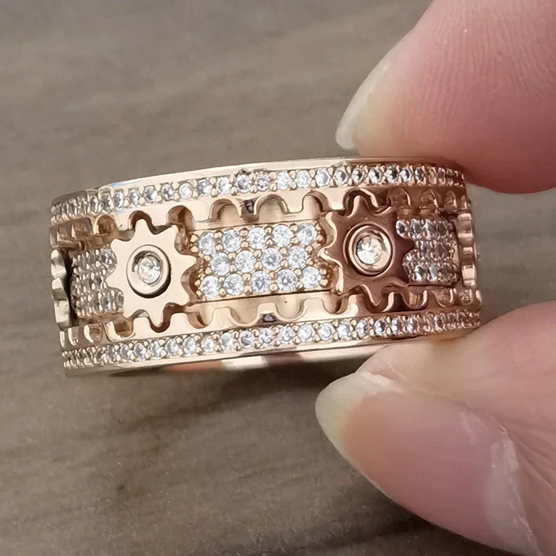 Gear Ring Luxury Rose Gold Silver Color