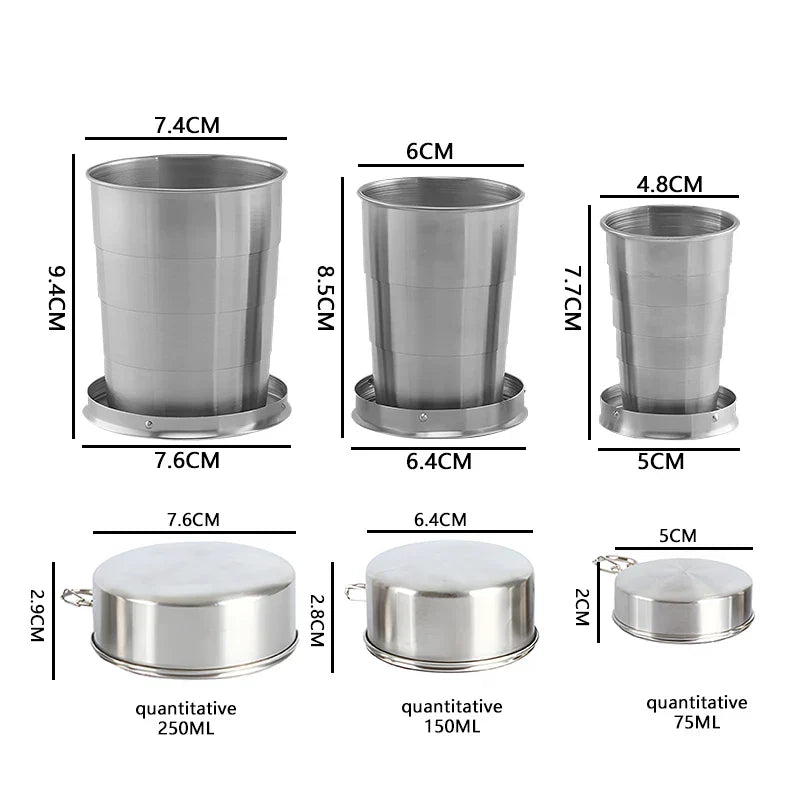 Stainless Steel Folding Cup Foldable Travel Camping Cookware Retractable Cup Teacups Telescopic Cup Drinkware 75ml/150ml/250ml