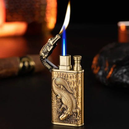 3D Relief Dragon Crocodile Double Fire Lighter Metal Windproof