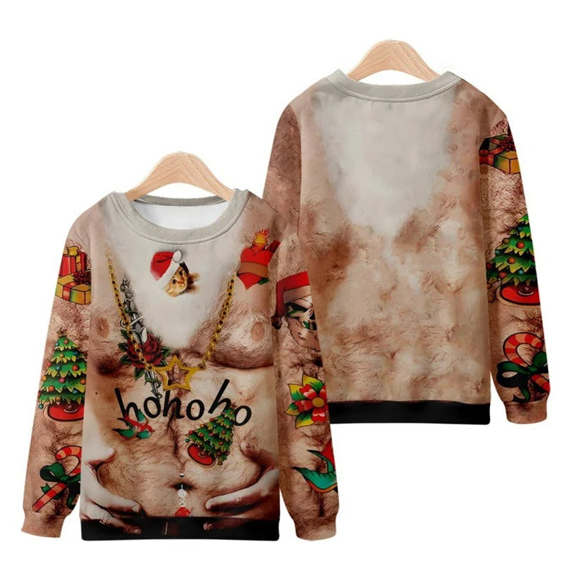 Funny Ugly Christmas 3D Printed Pullover Loose Round Neck Long Sleeves Tops Sweatshirts