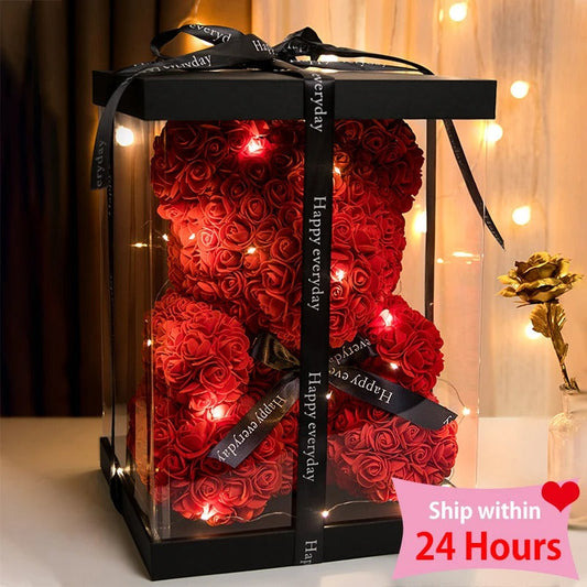 Valentine Gifts Decoration Rose Bear Artificial Flowers