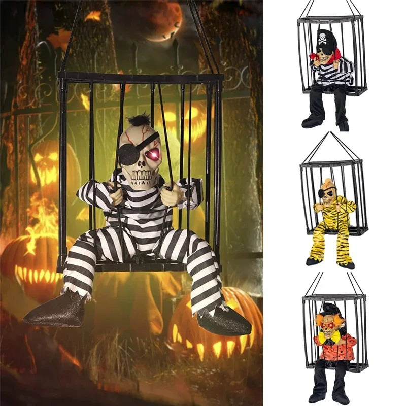 Prisoner Ghost In Cage Scary Skull Prop Electric Skeleton
