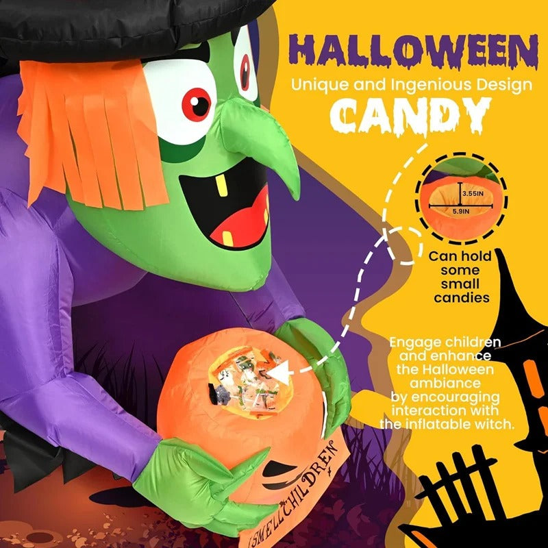 1.35M/4.5FT Halloween Inflatable Wall climbing witch Model Built-in LED Lights