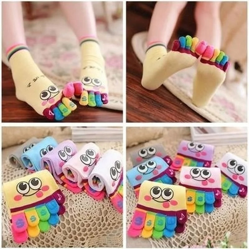 Five-toed Crew Finger Show Funny Short Cartoon  Smiley Socks