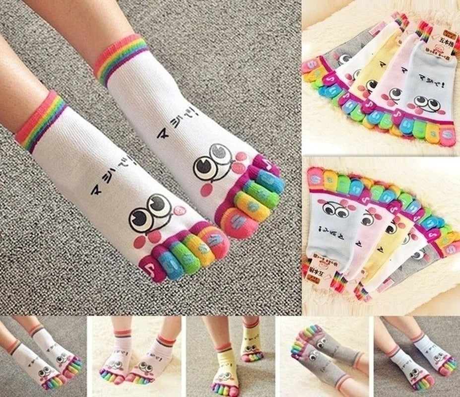 Five-toed Crew Finger Show Funny Short Cartoon  Smiley Socks