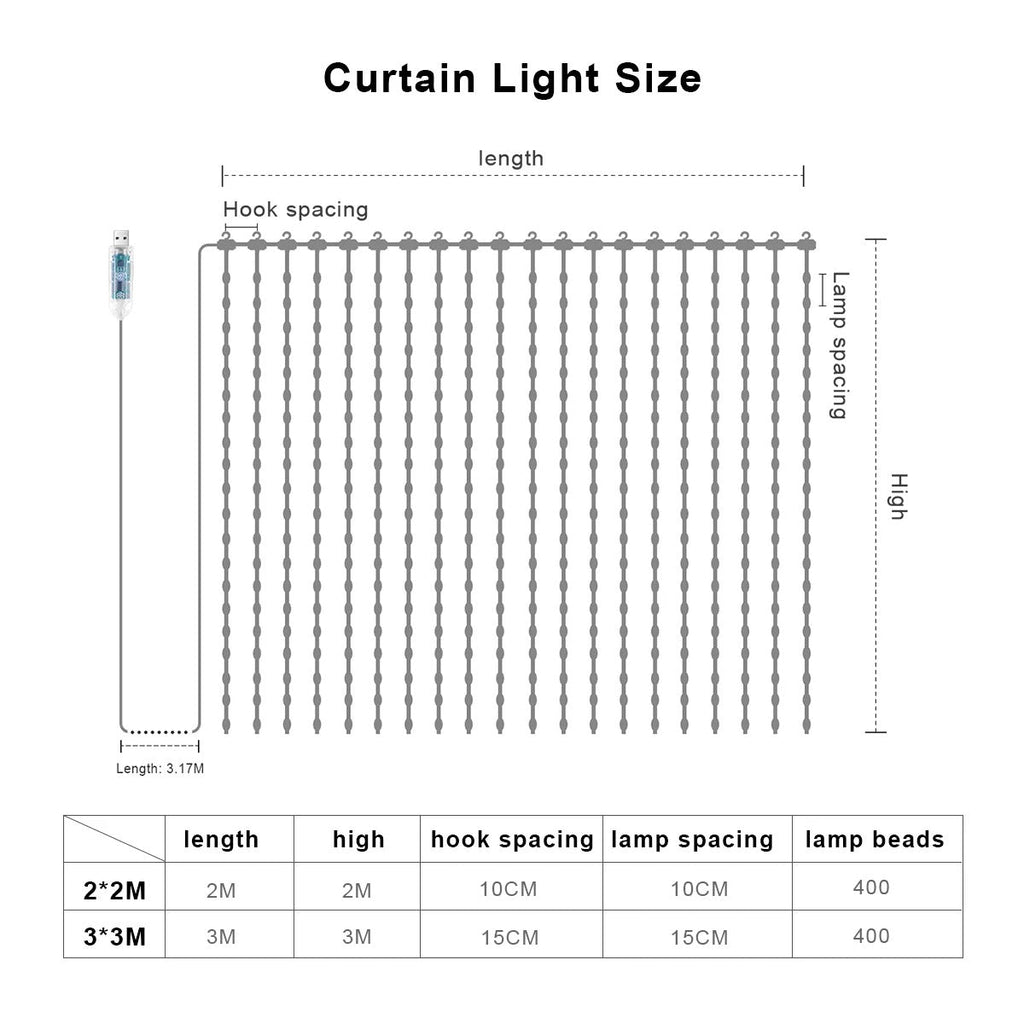 Curtain Lights 400 LED Twinkle Fairy String Light with APP Remote Control RGB Color