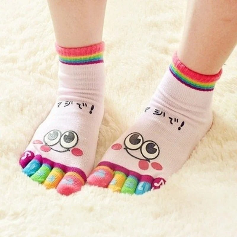 Five-toed Crew Finger Show Funny Short Cartoon  Smiley Socks