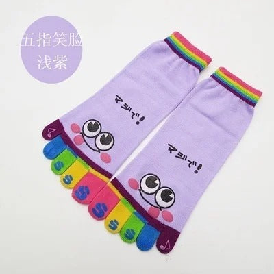 Five-toed Crew Finger Show Funny Short Cartoon  Smiley Socks