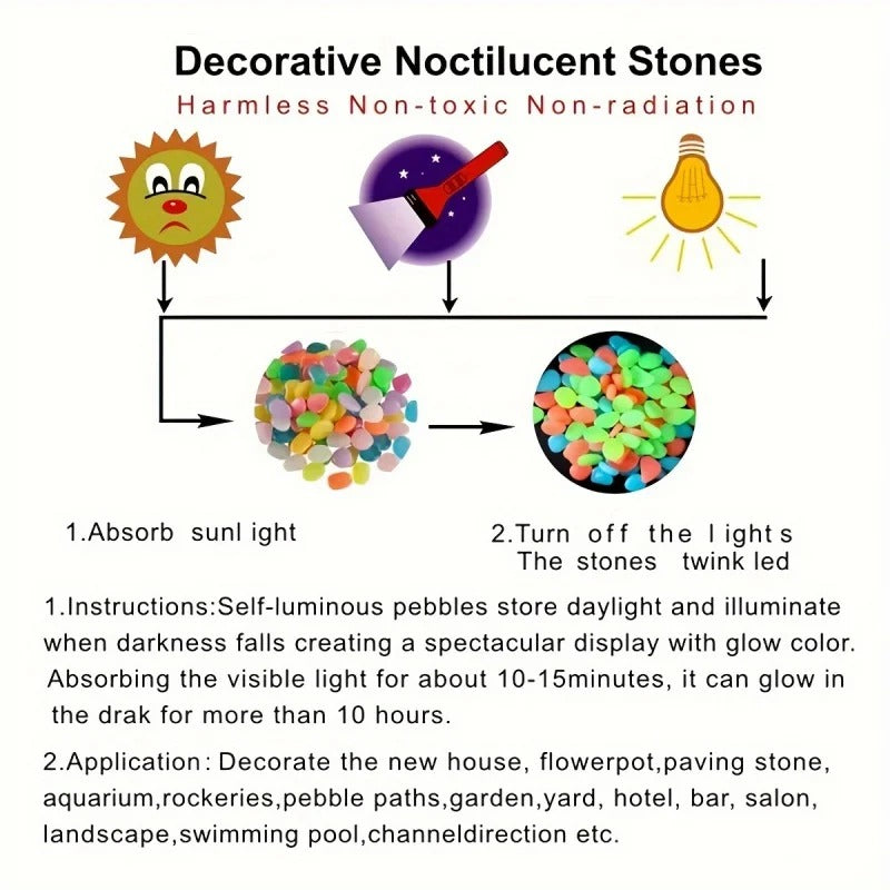 100pcs Glow In The Dark Pebbles, Resin Luminous Stones
