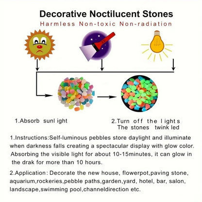 100pcs Glow In The Dark Pebbles, Resin Luminous Stones