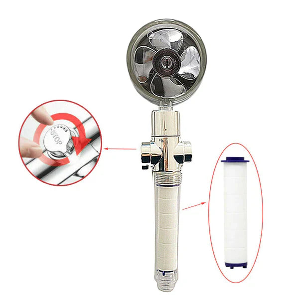 Hydro Jet Powered Handheld Turbo Fan High Pressure Shower Head With Filter