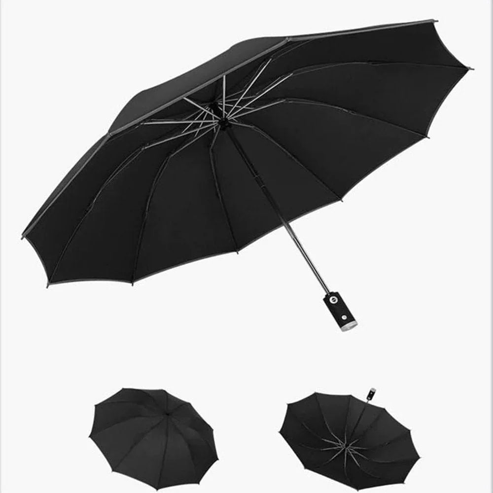 REFLECTIVE STRIPE REVERSE LED LIGHT AUTOMATIC UMBRELLA